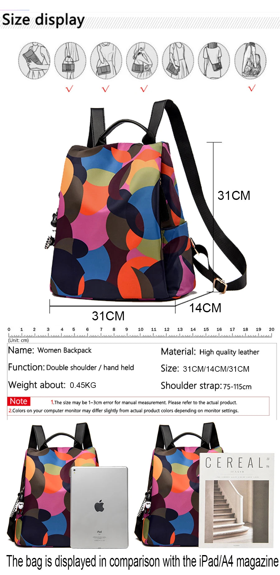 Colour Anti-theft Women Backpack High Quality Designer Travel Waterproof Bagpack Fashion Large Capacity School Book Bag Rucksack