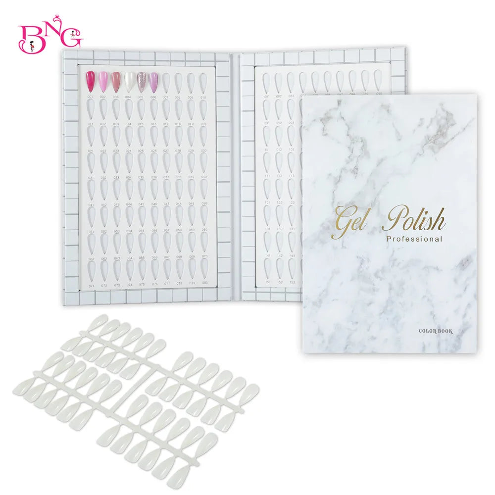 BNG Nail Art Display Book 160 Nail Colours Display Gel Nail Polish Colours Card with 240 Pieces False Nail Tips