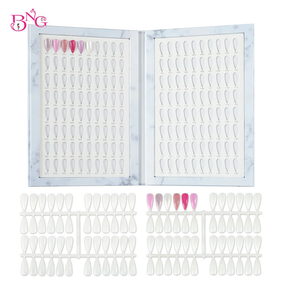 BNG Nail Art Display Book 160 Nail Colours Display Gel Nail Polish Colours Card with 240 Pieces False Nail Tips